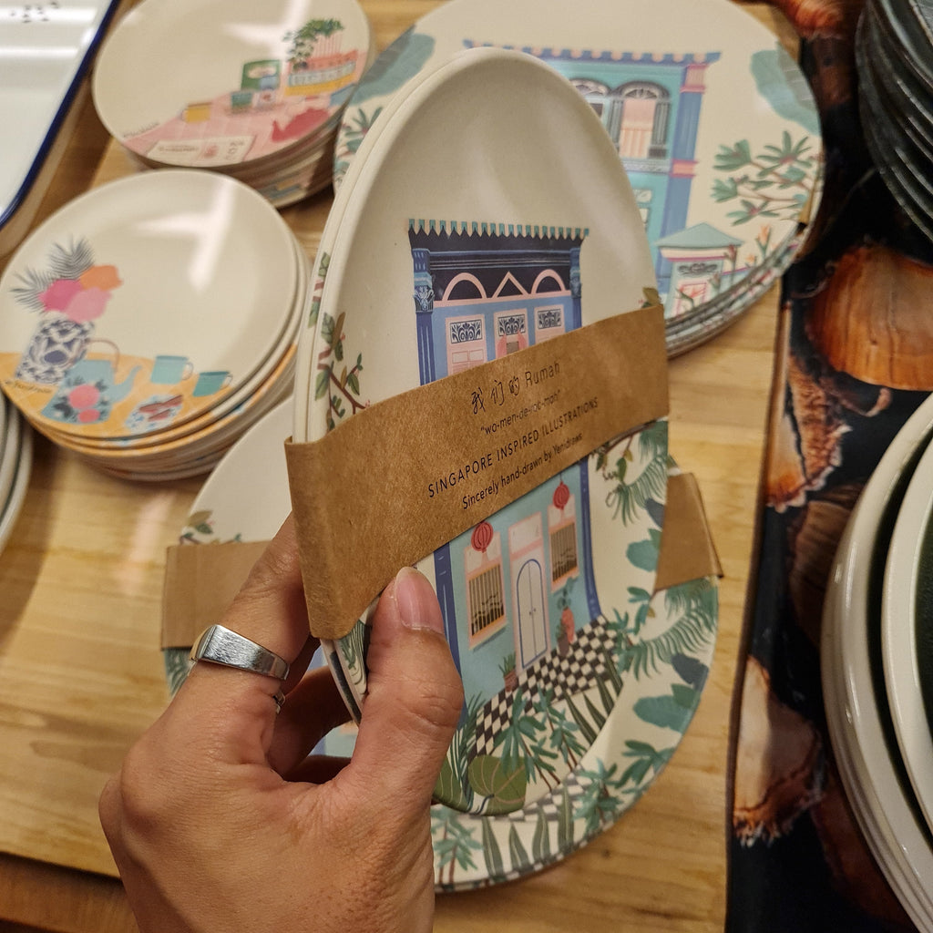 Lot de 2 assiettes en bambou Blue Shophouse