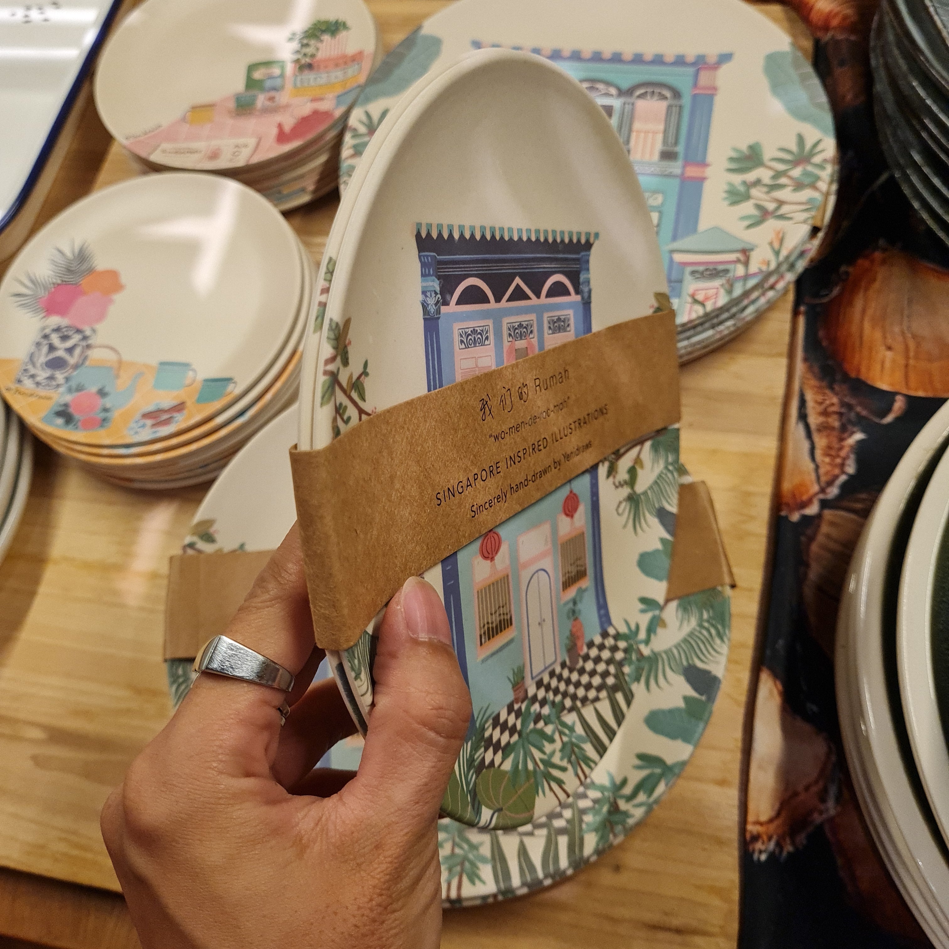 Blue Shophouse Bamboo plate set of 2
