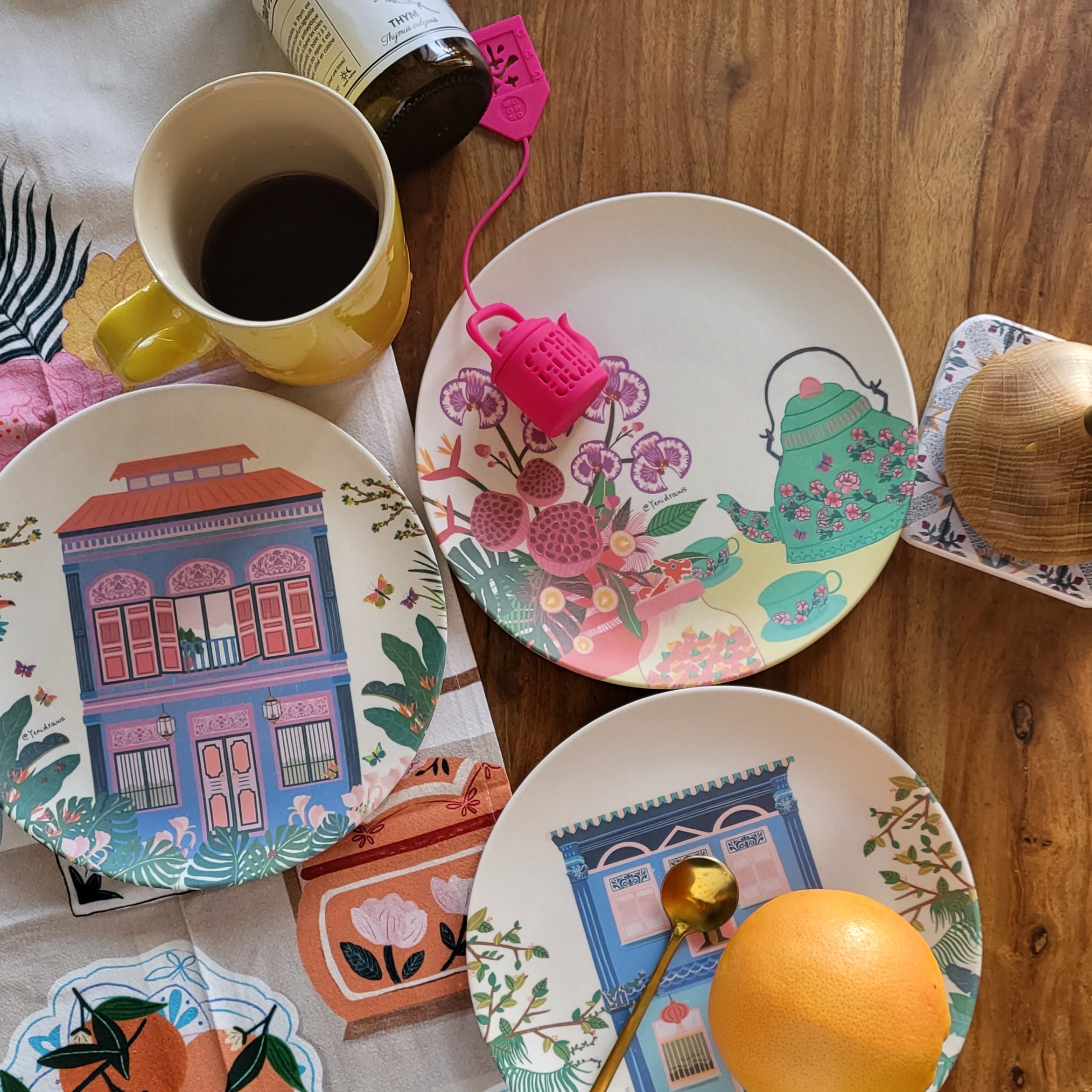 Blue Shophouse Bamboo plate set of 2