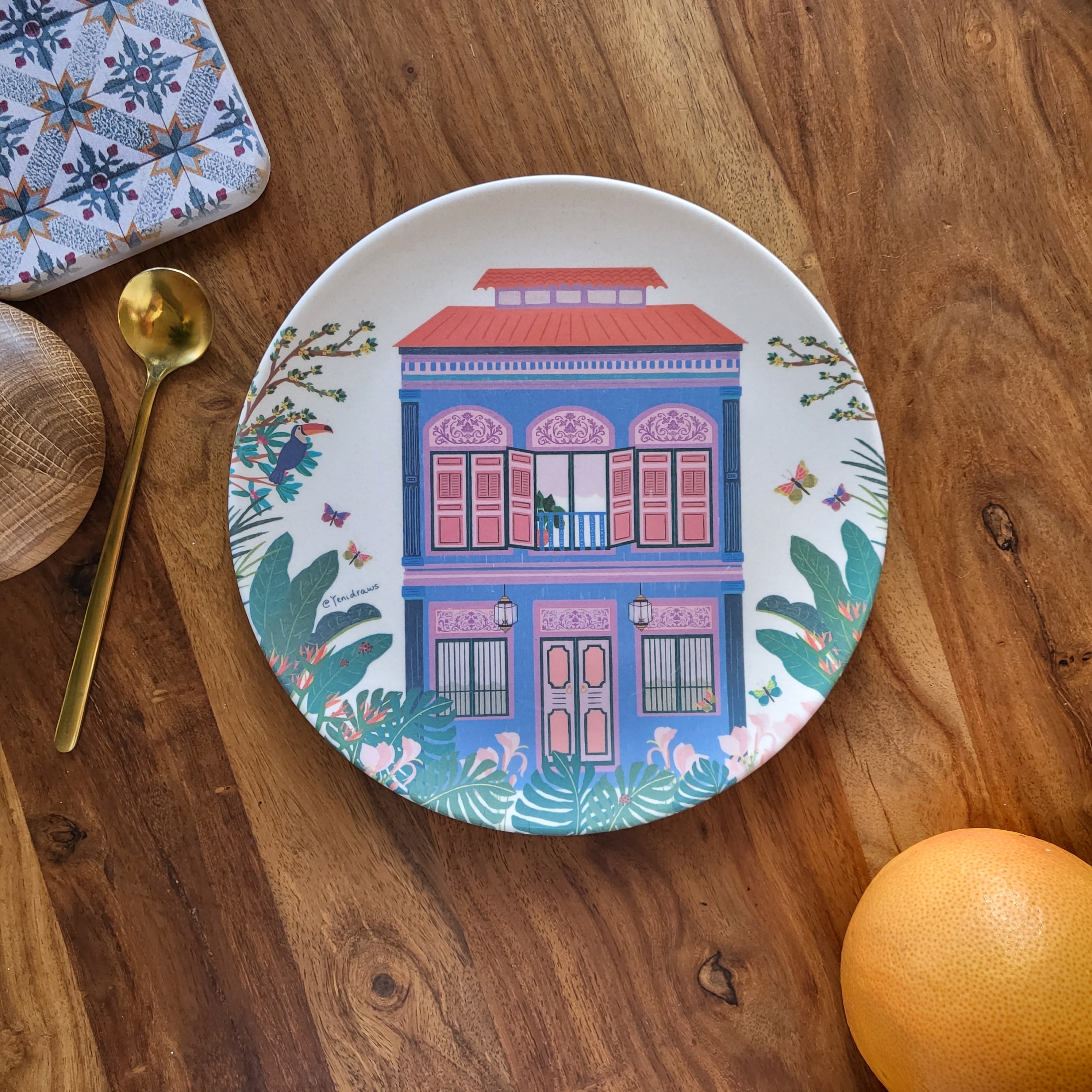 Lilac Shophouse Bamboo plate set of 2