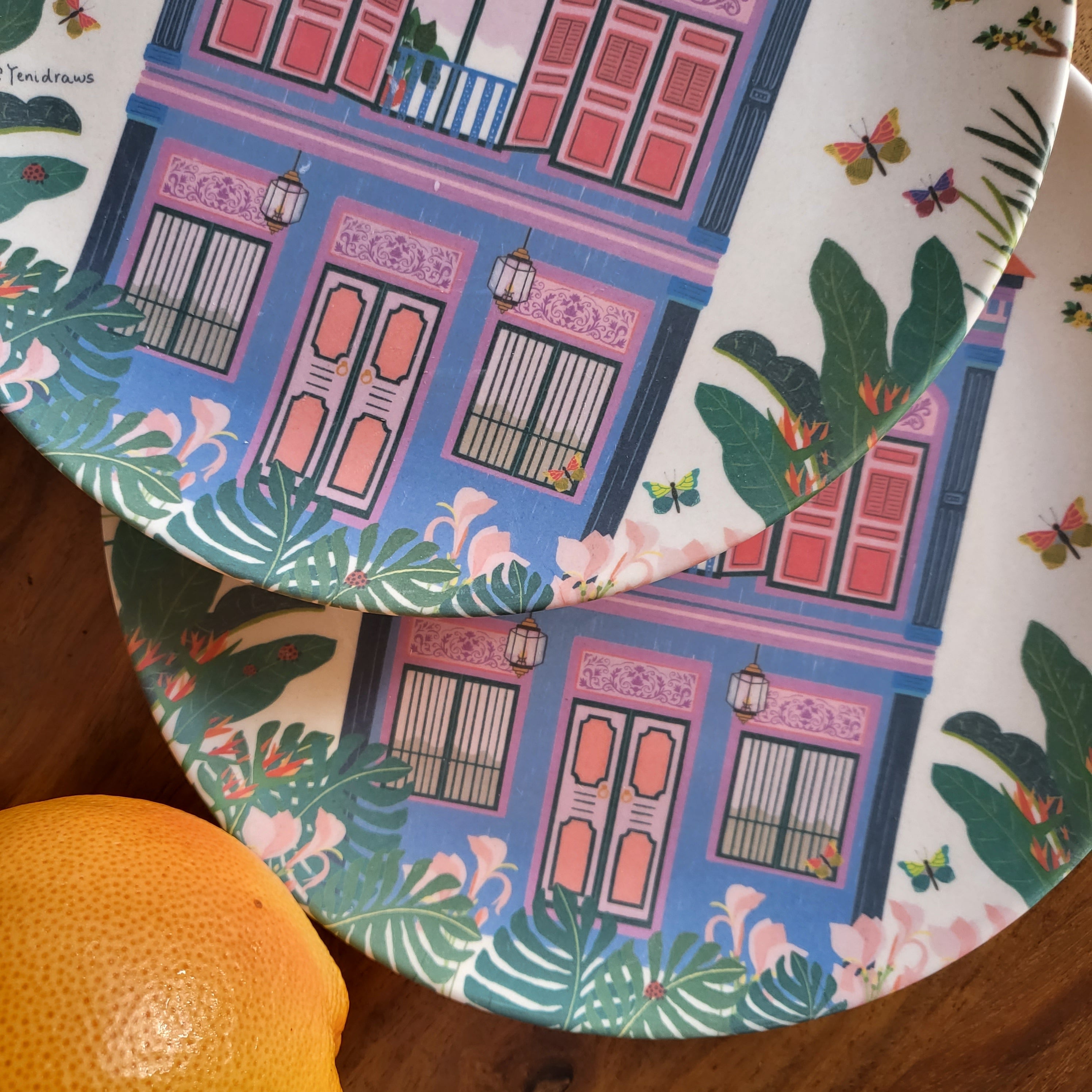 Lilac Shophouse Bamboo plate set of 2