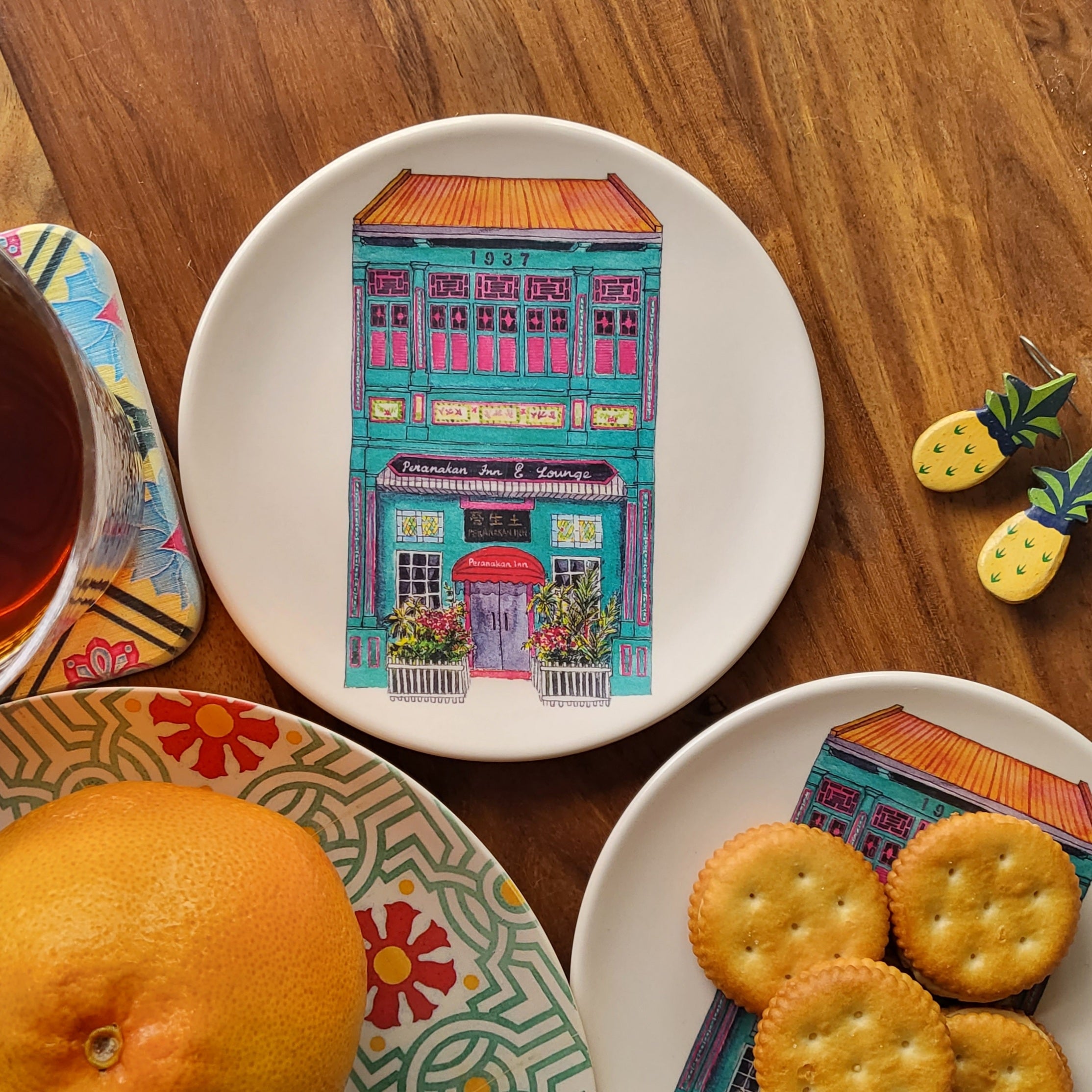 Mini-assiette en bambou Shophouse colorée