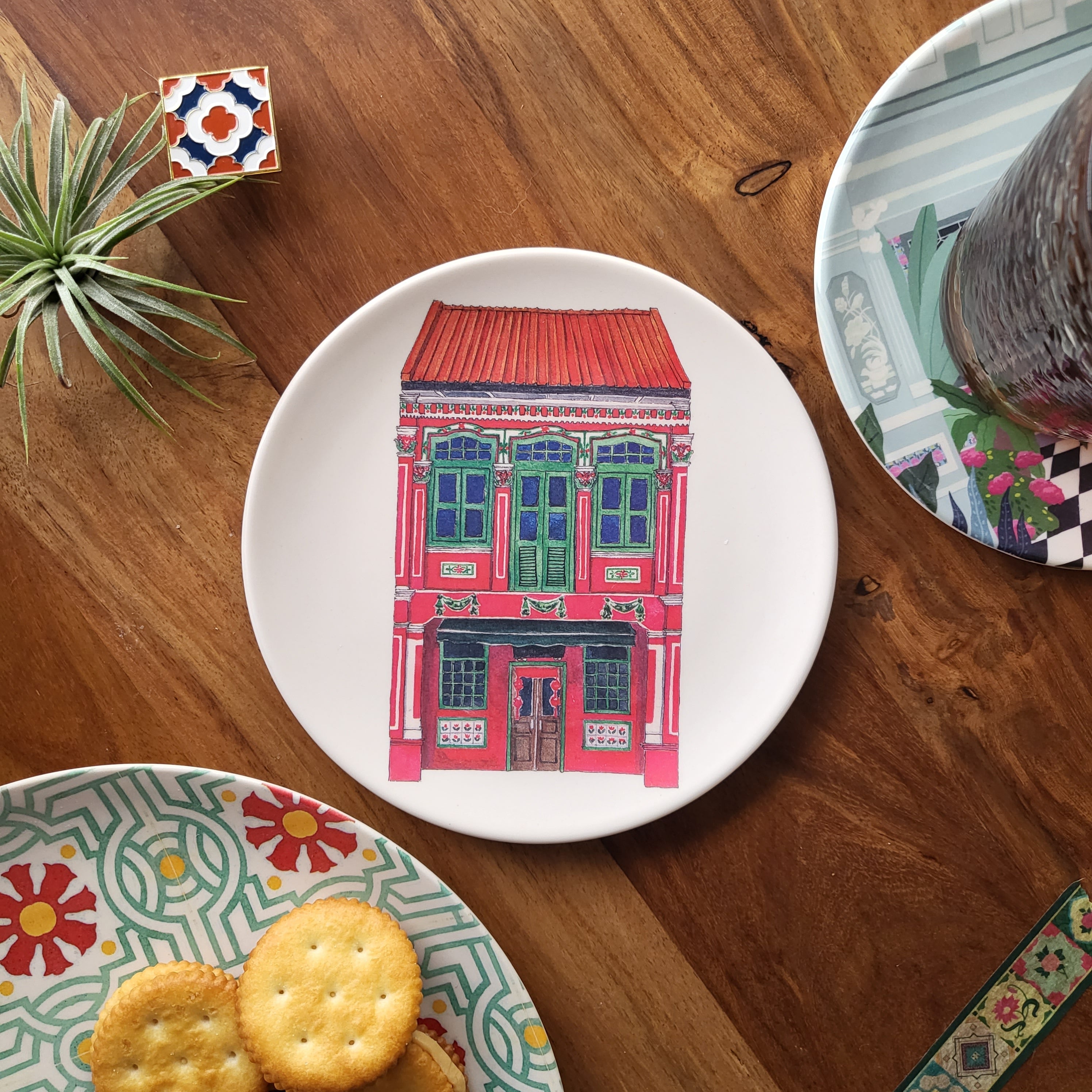 Mini-assiette en bambou Shophouse colorée