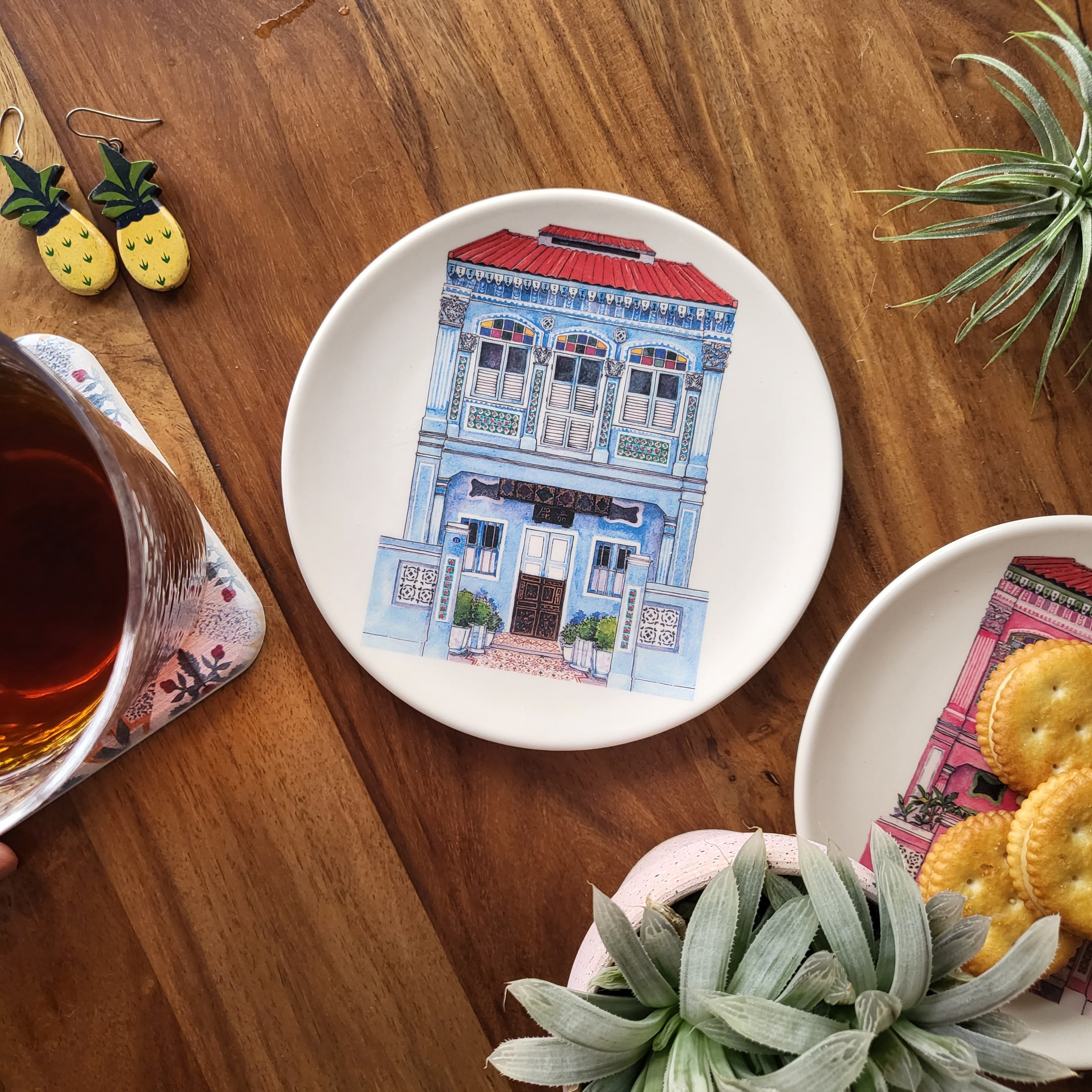 Mini-assiette en bambou Shophouse colorée