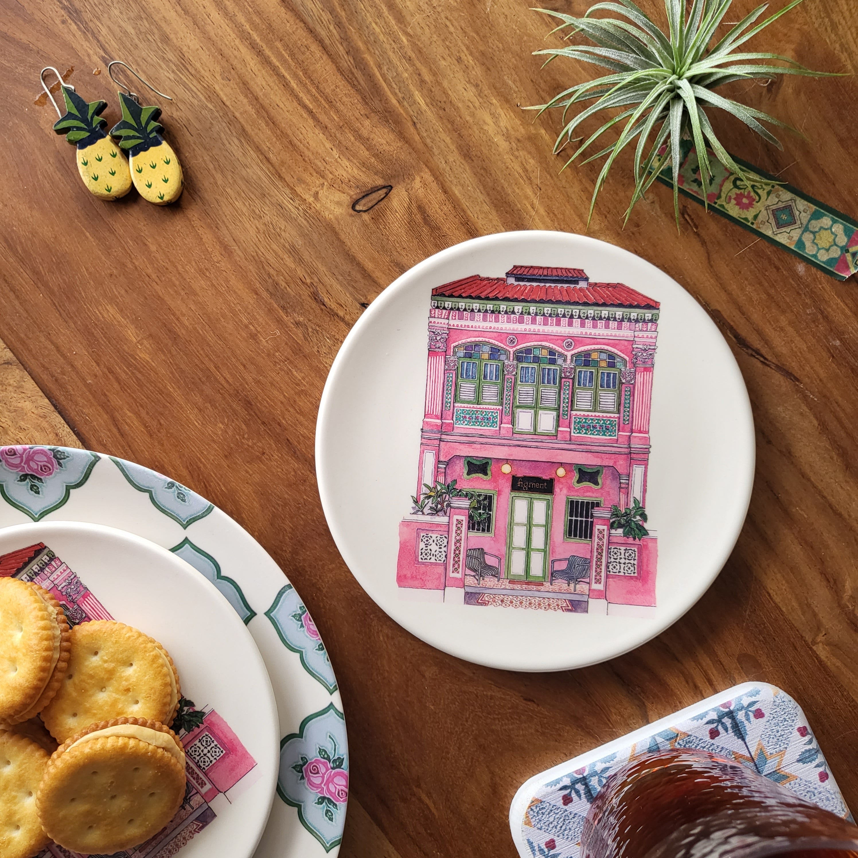 Mini-assiette en bambou Shophouse colorée