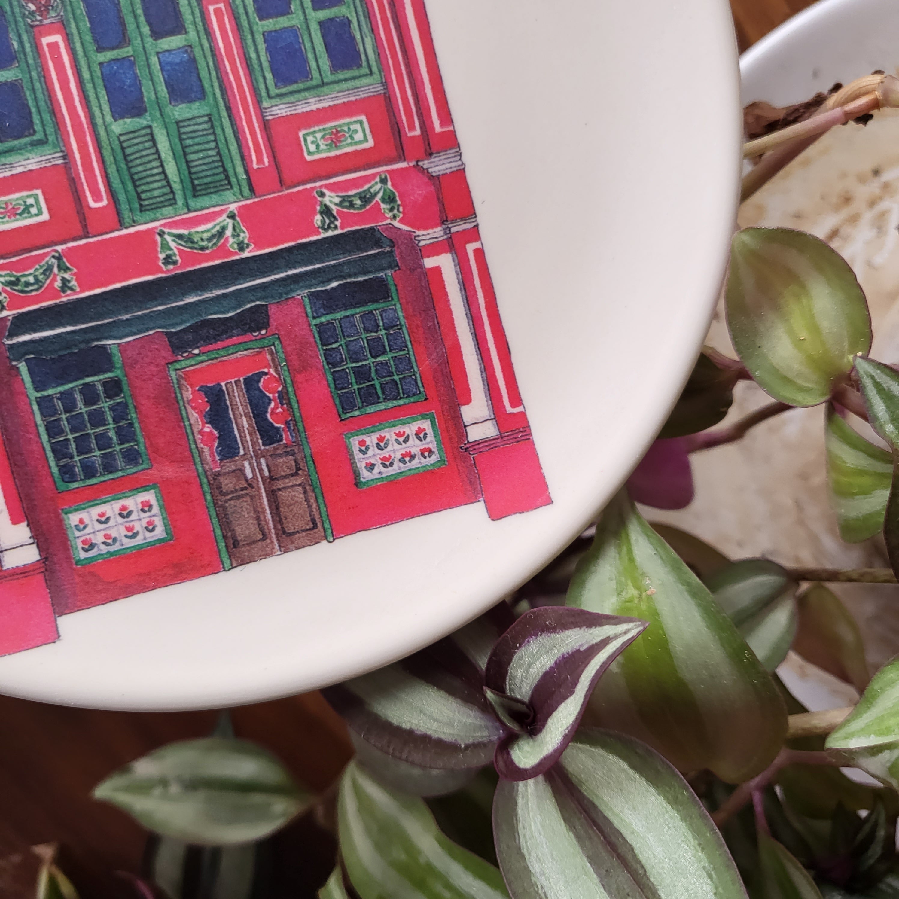 Mini-assiette en bambou Shophouse colorée