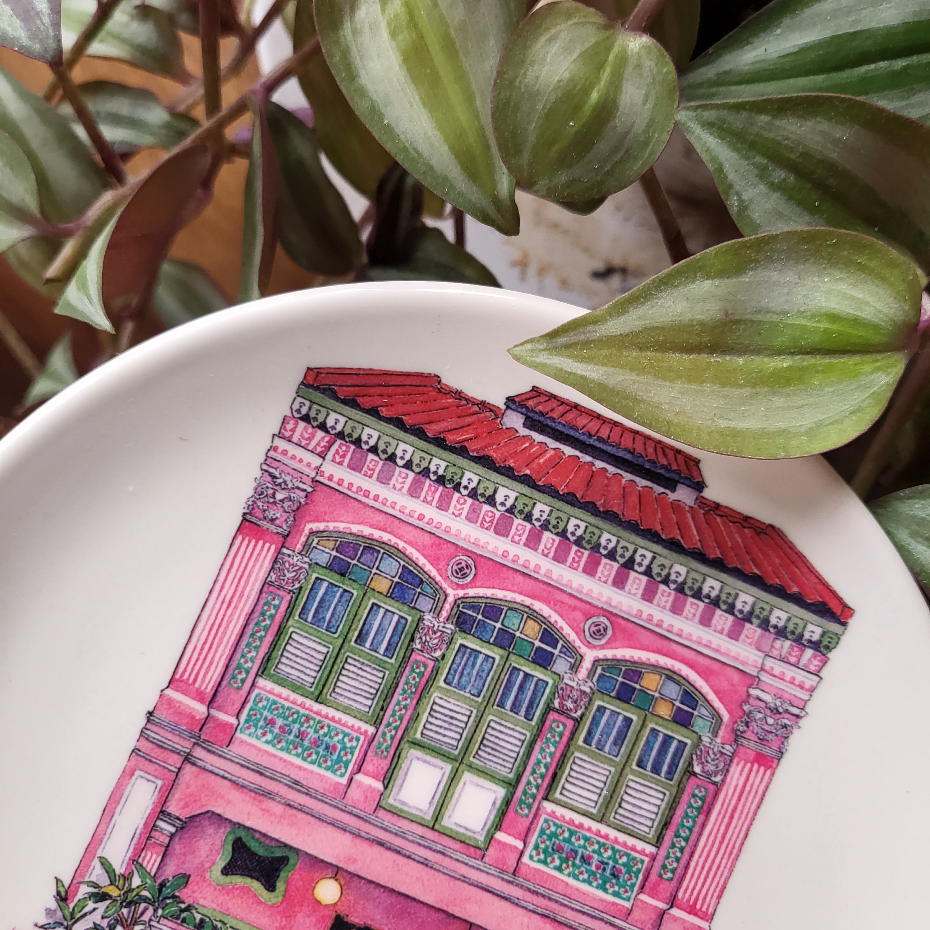 Mini-assiette en bambou Shophouse colorée