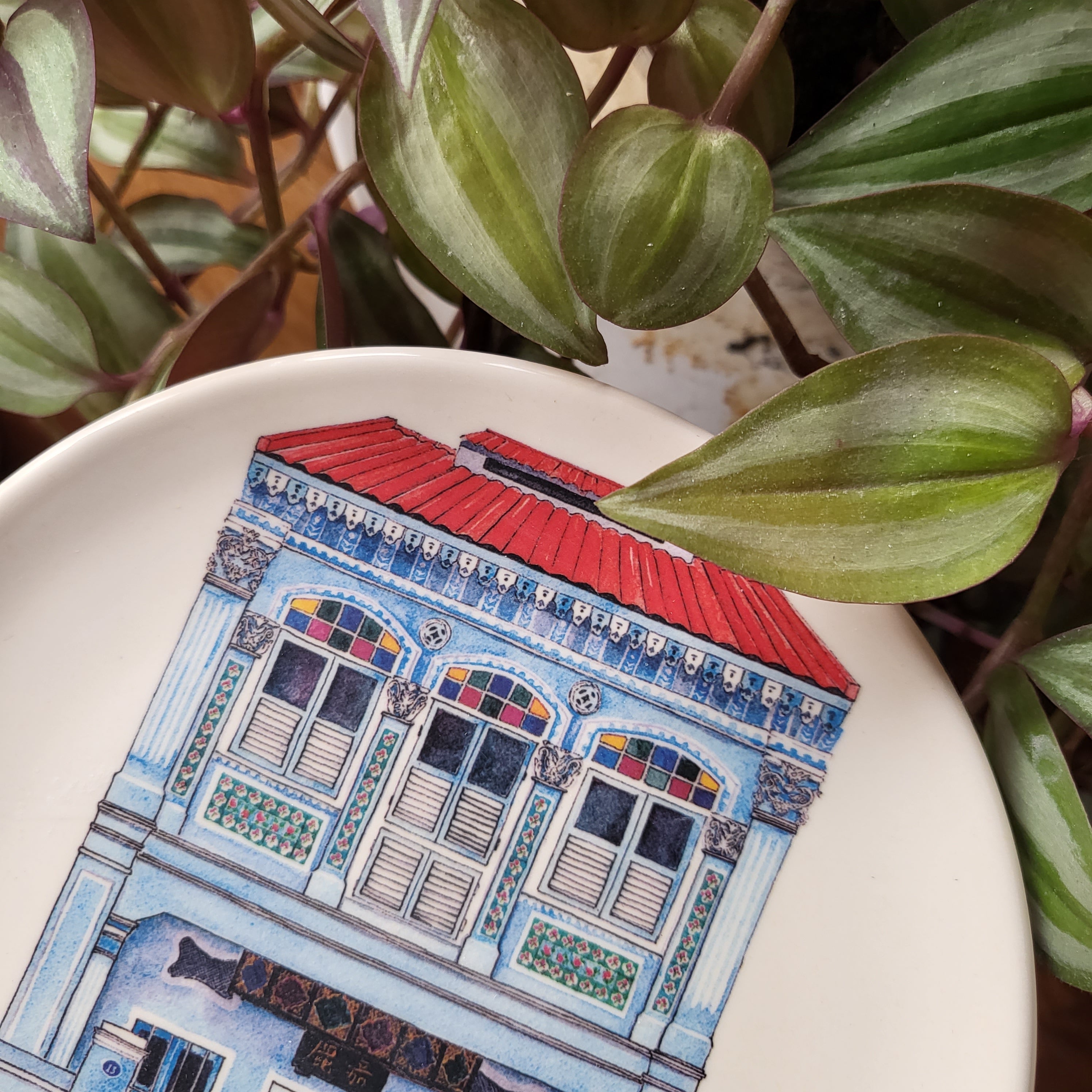 Mini-assiette en bambou Shophouse colorée