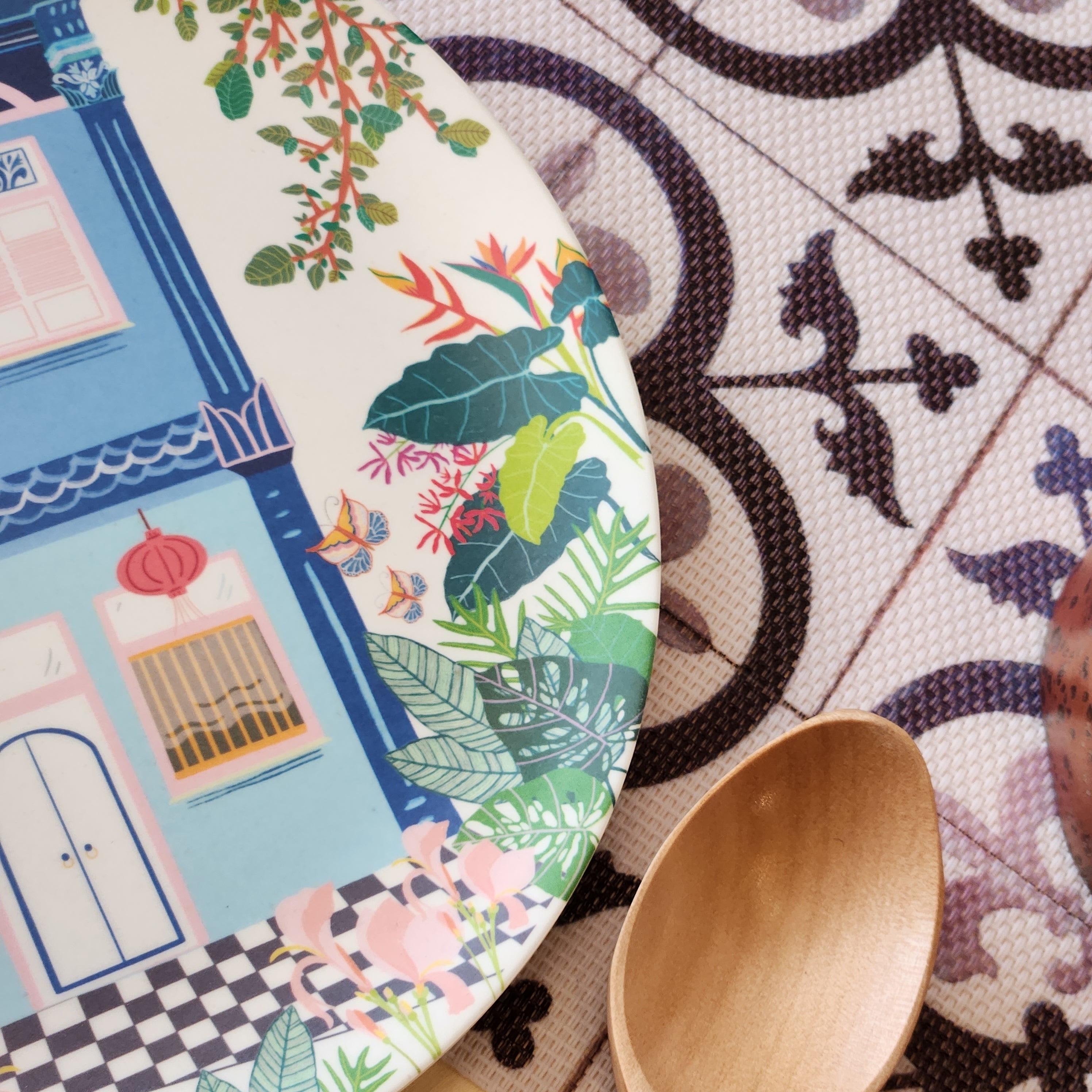 Blue Shophouse Bamboo plate set of 2