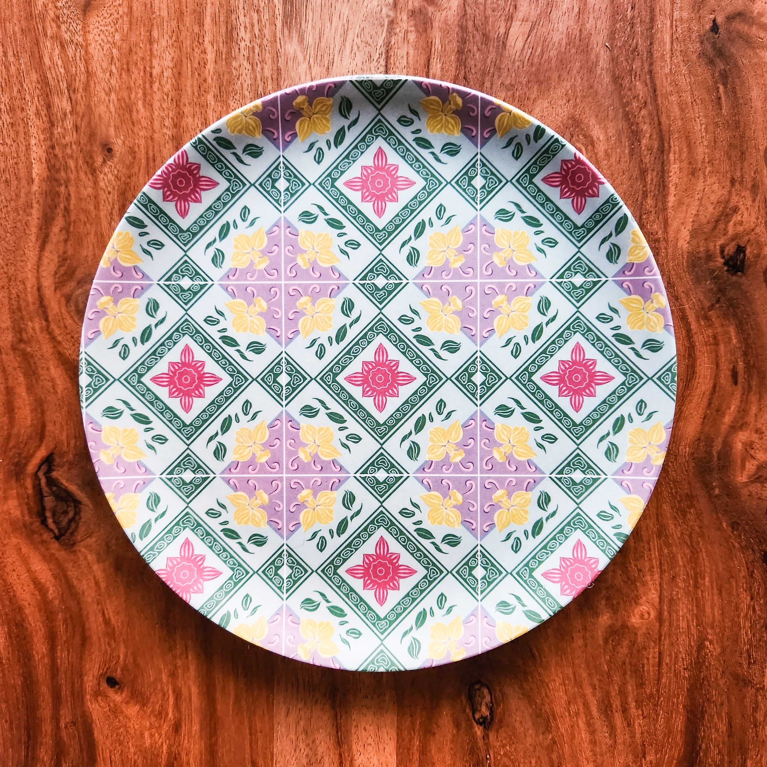 Assiette en bambou « Peranakan Tile » – Fleurs carrées