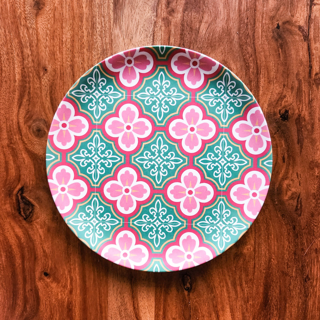 Assiette en bambou Carreaux Peranakan - Fleur de prunier