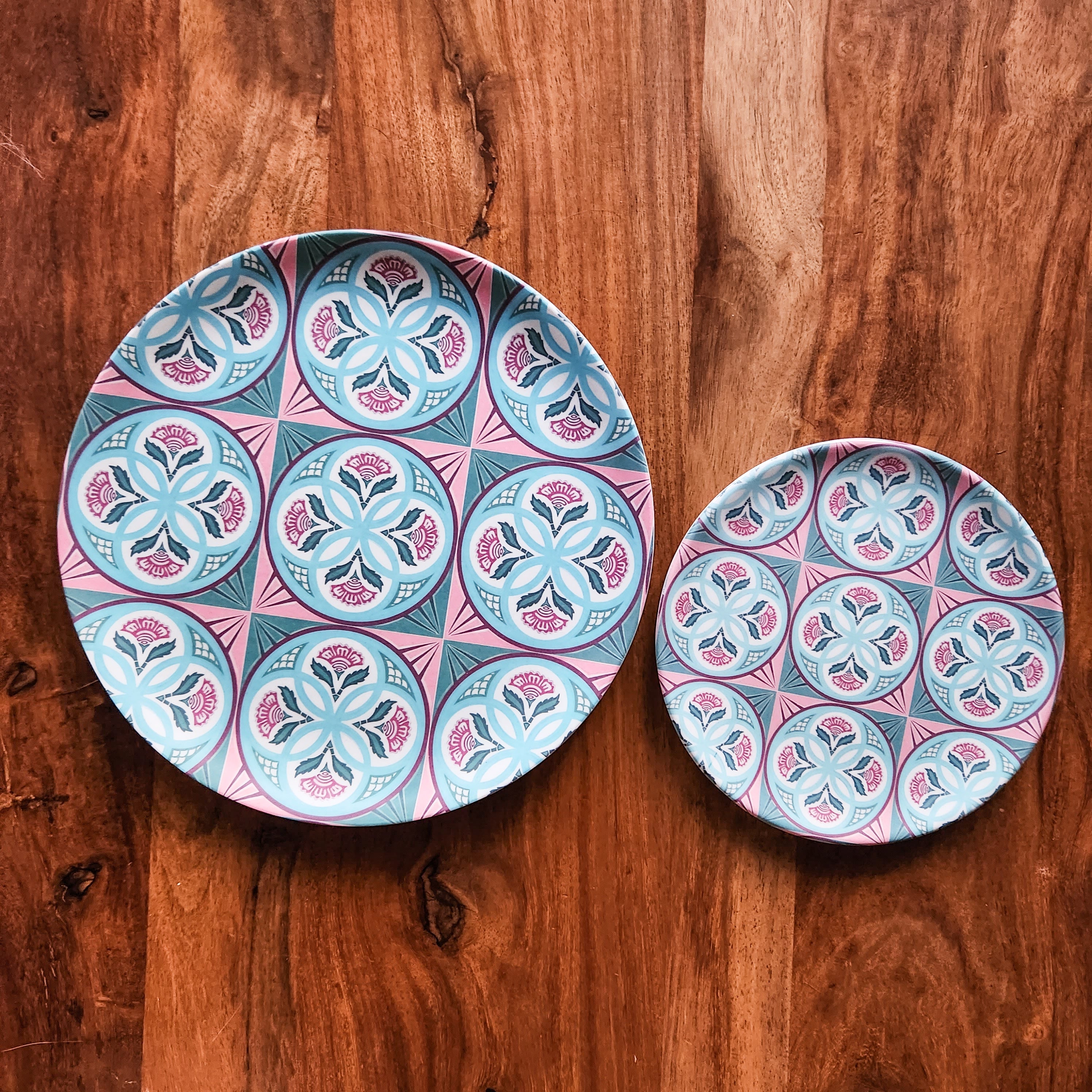 Peranakan Tile Bamboo Plate - 4 Circle flower