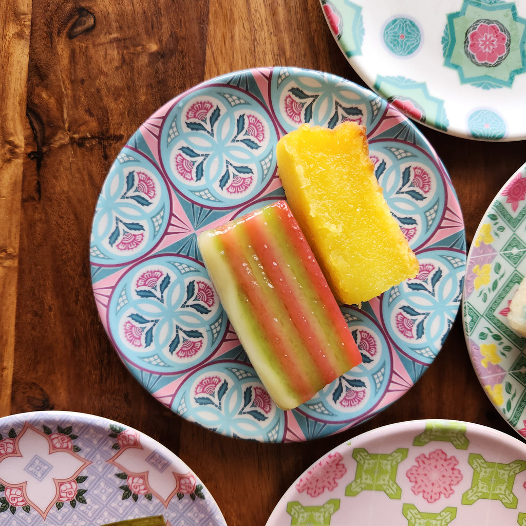 Assiette en bambou Carreaux Peranakan - Fleur 4 cercles