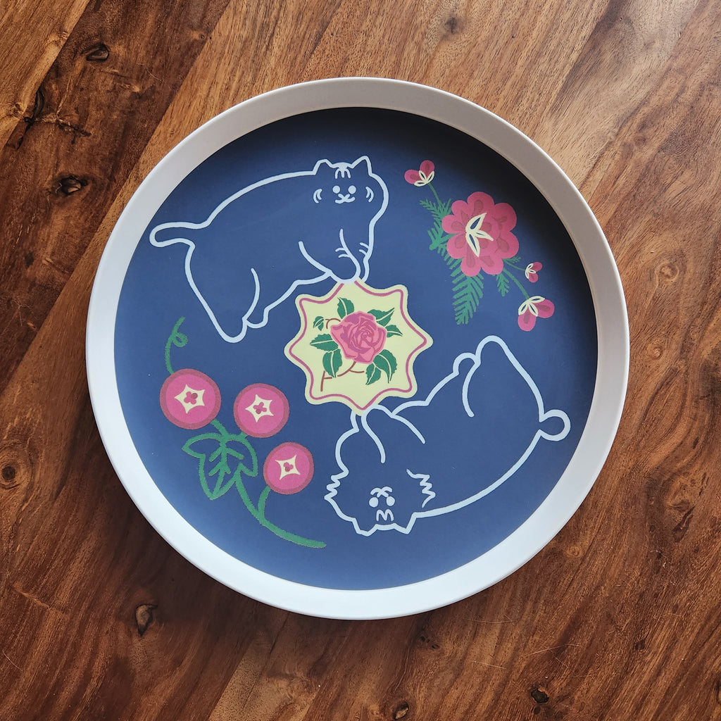 Peranakan Flora & Chats - Plateau en bambou Chats jumeaux