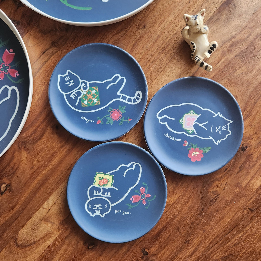 Mini Assiettes en Bambou "Flore et Chatons Peranakan"