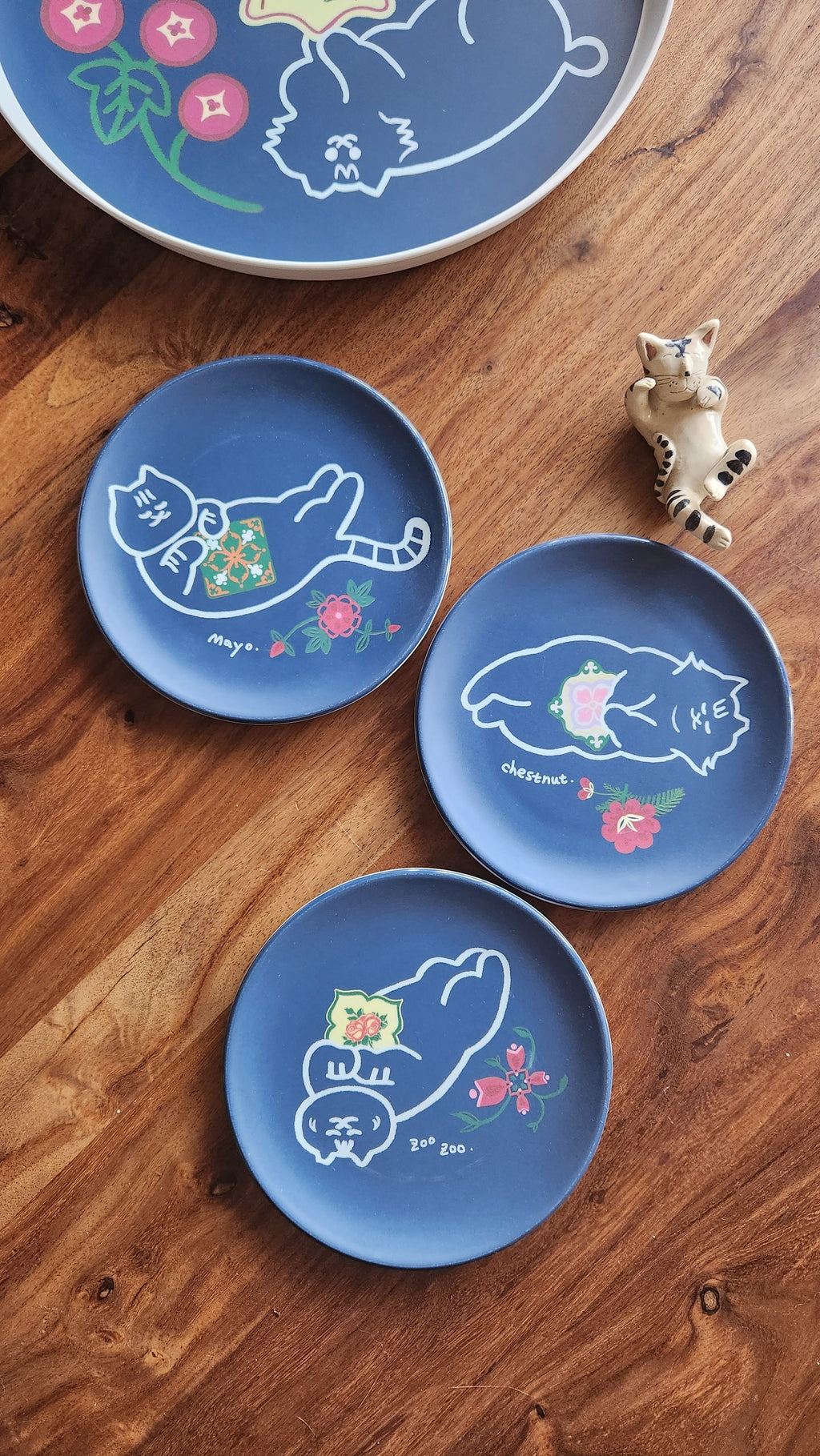 Mini Assiettes en Bambou "Flore et Chatons Peranakan"