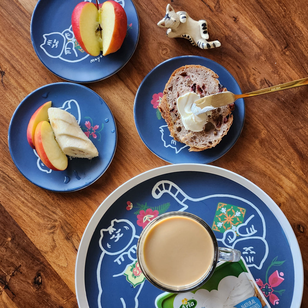 Plateau en bambou Trois chats - Flore et chatons Peranakan