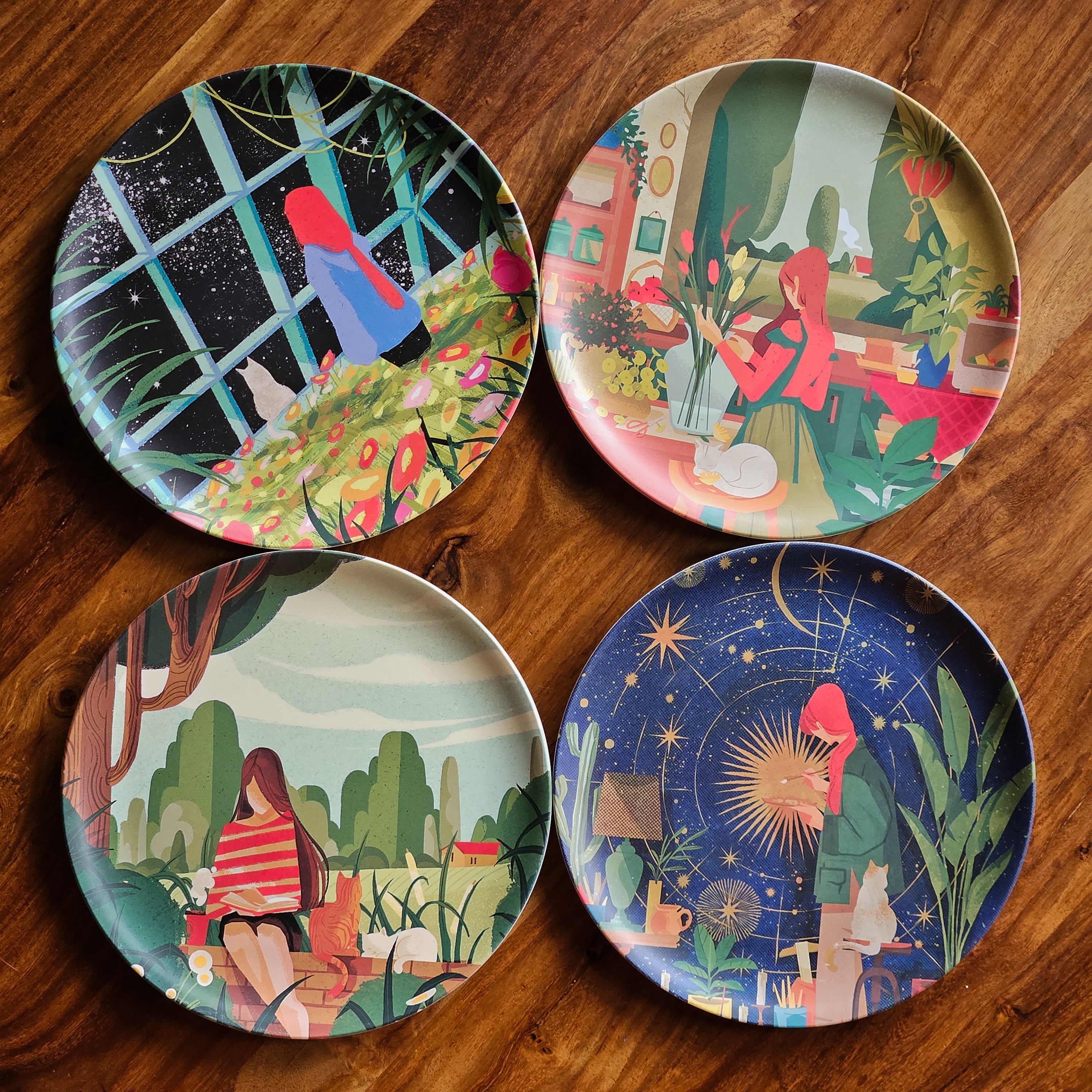 8 Assiettes en Bambou Filles Créatives et leurs Chats