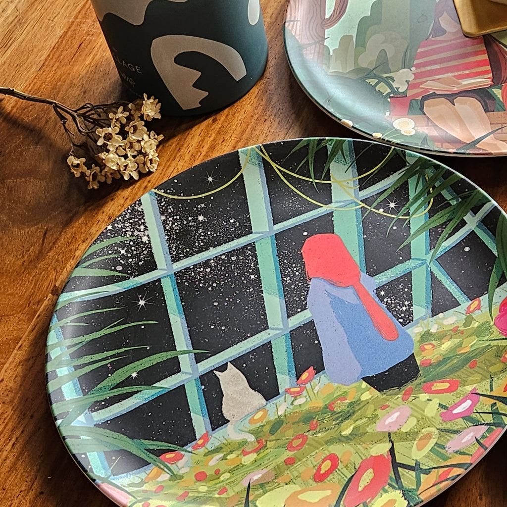 8 Assiettes en Bambou Filles Créatives et leurs Chats