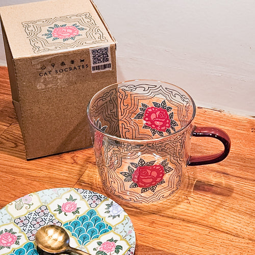 Mug en verre Carreau peranakan Rose classique