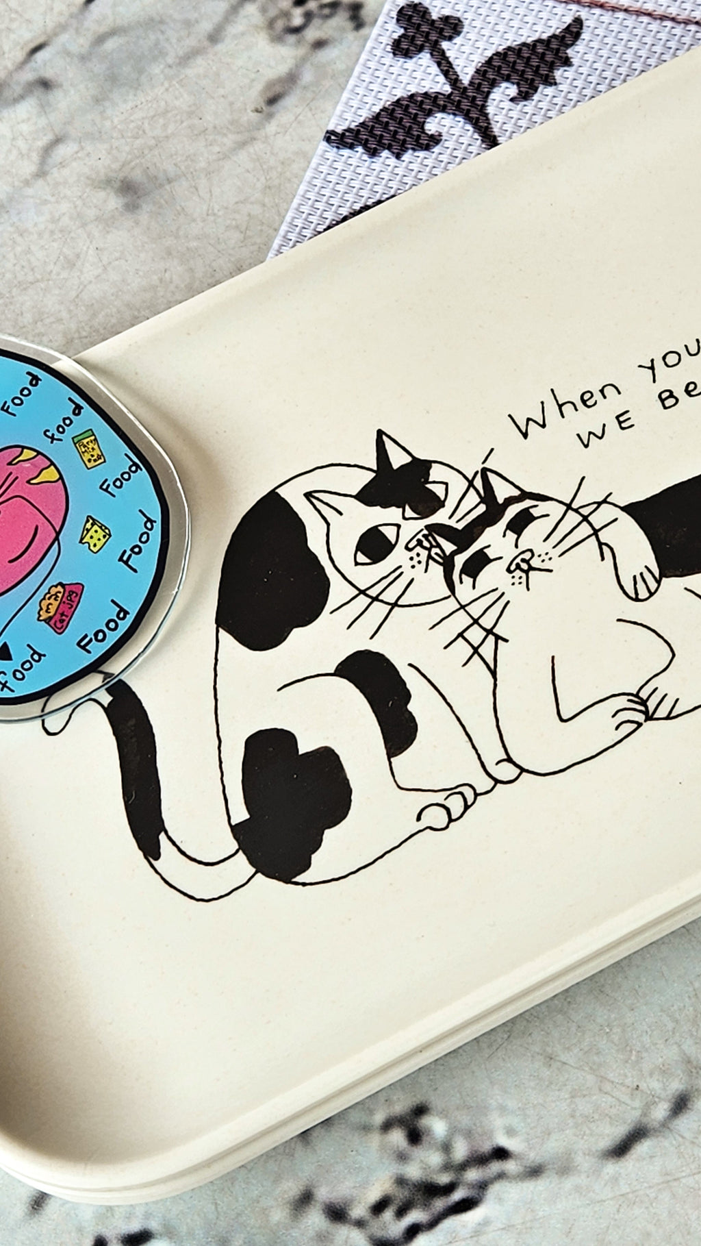 Plateau en bambou deux chats